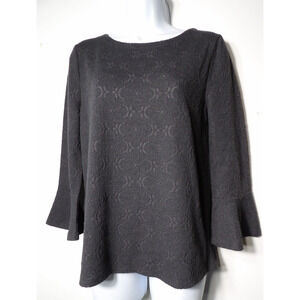 Loft Womens Tunic Top Sz Small Gray Bell Sleeve Textured Boho Business Core